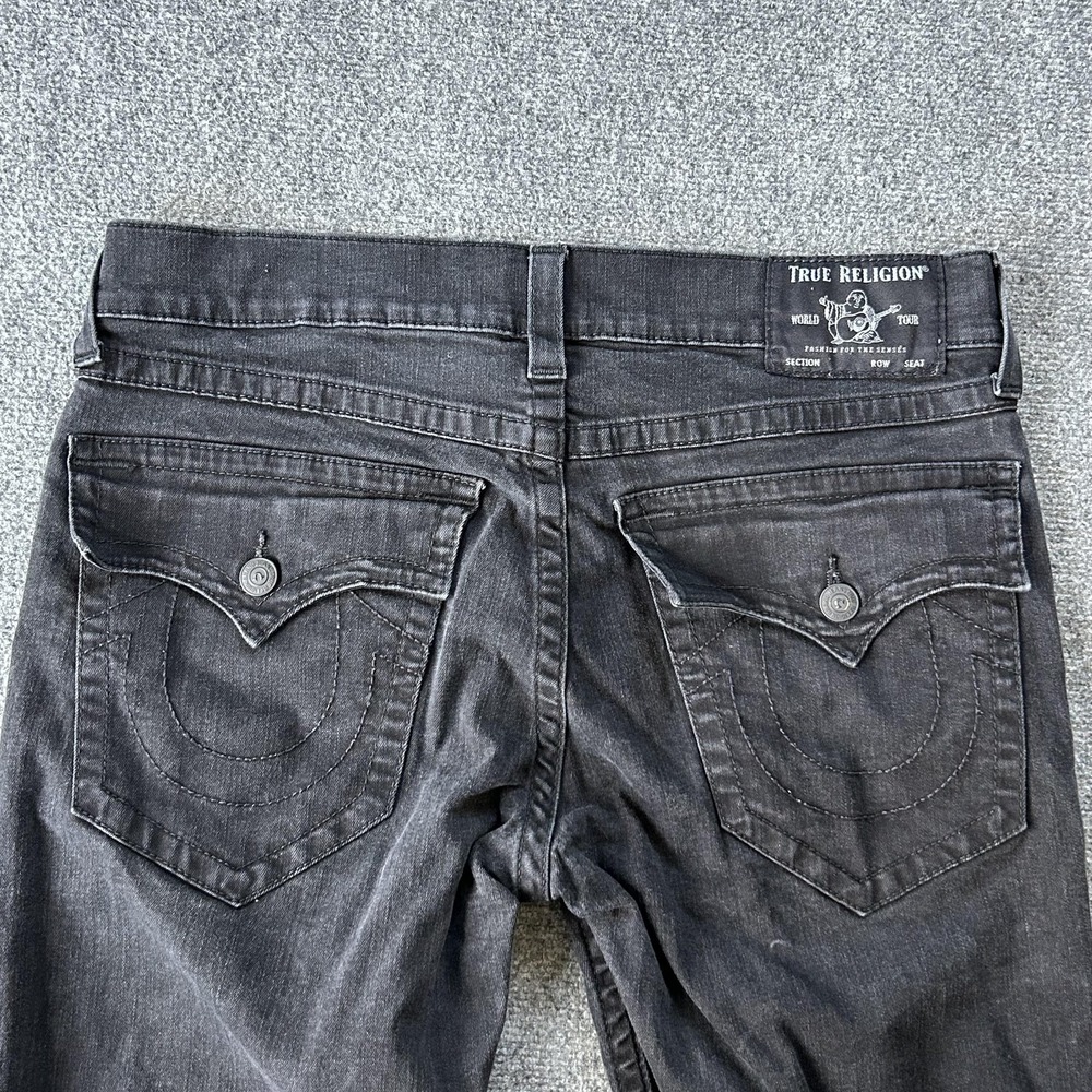True Religion Ricky Relaxed Straight Jeans Mens 36x33 Black Rinse Flap Pockets